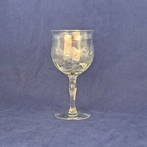 Vintage Etched Floral Clear Glass Goblet